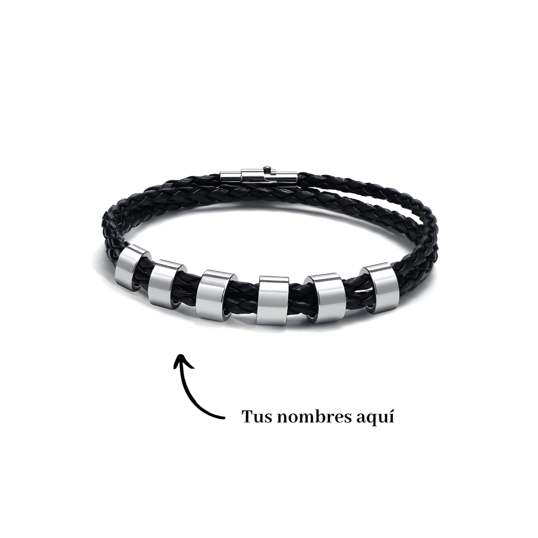 Pulsera de cuero con cuentas personalizables - Para papá
