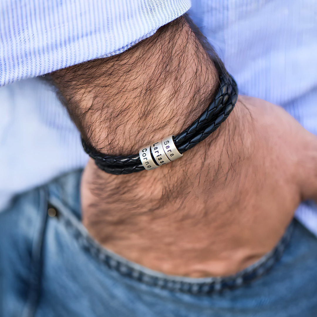 Pulsera de cuero con cuentas personalizables - Para papá