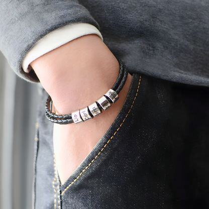 Pulsera de cuero con cuentas personalizables - Para papá