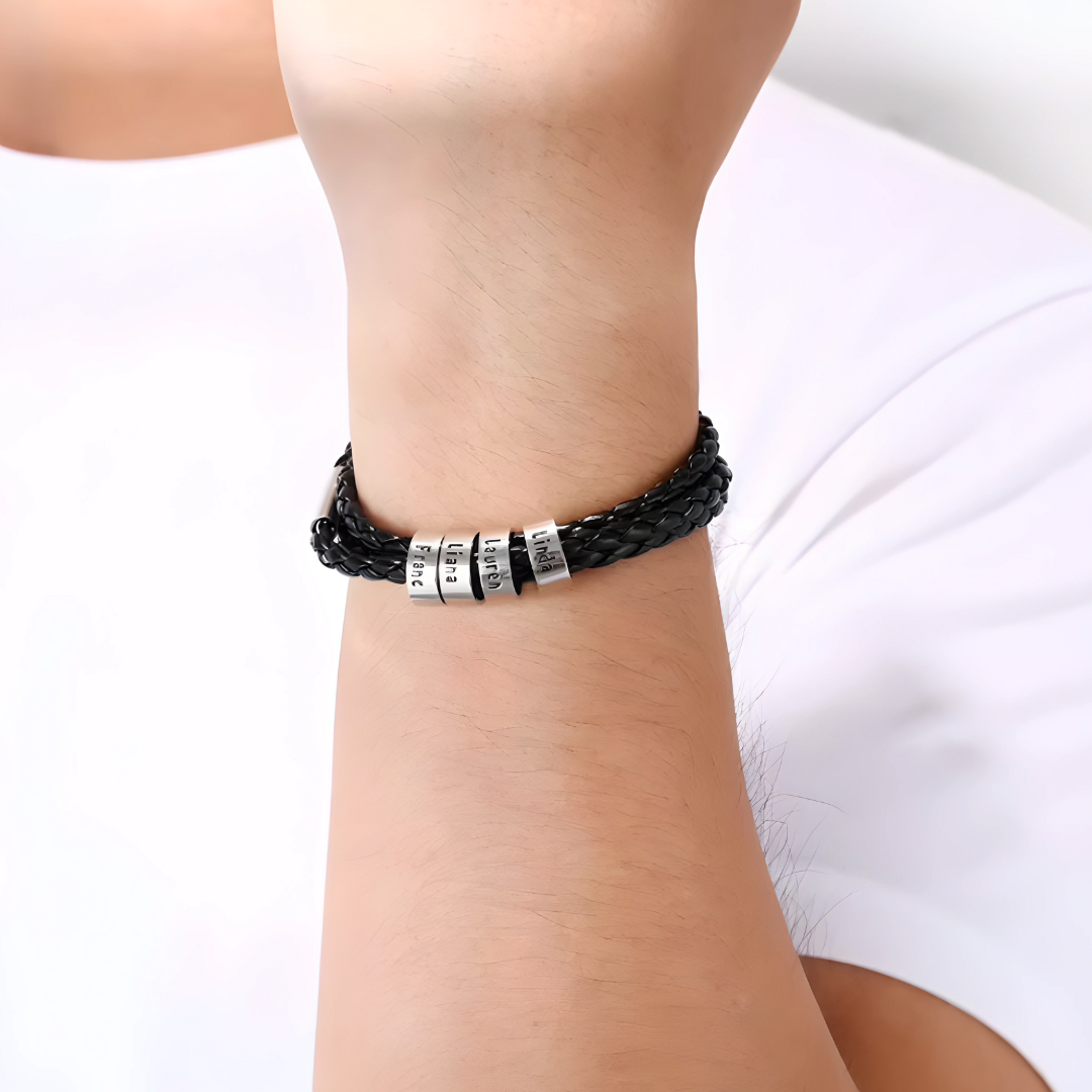 Pulsera de cuero con cuentas personalizables - Para papá