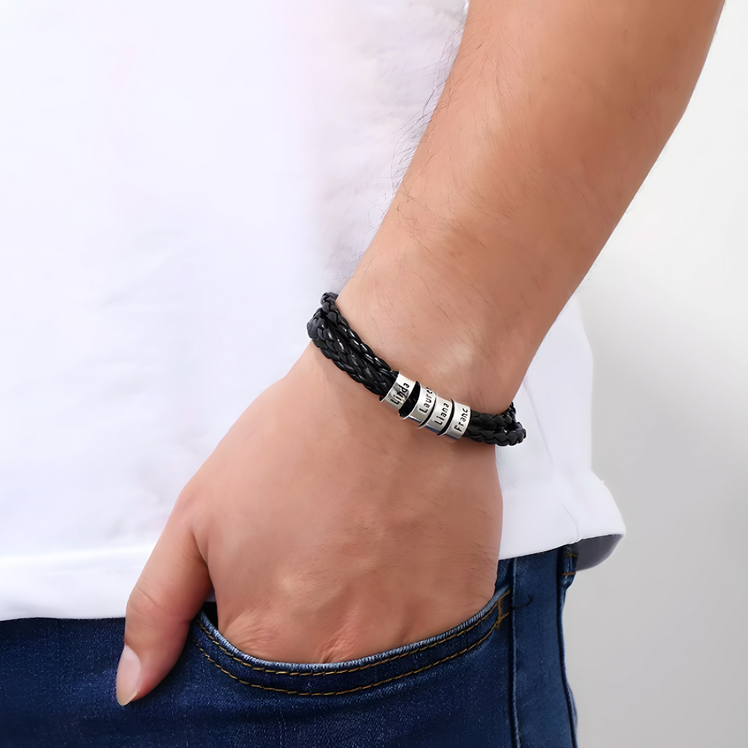 Pulsera de cuero con cuentas personalizables - Para papá