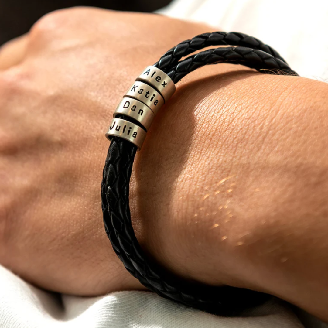 Pulsera de cuero con cuentas personalizables - Para papá