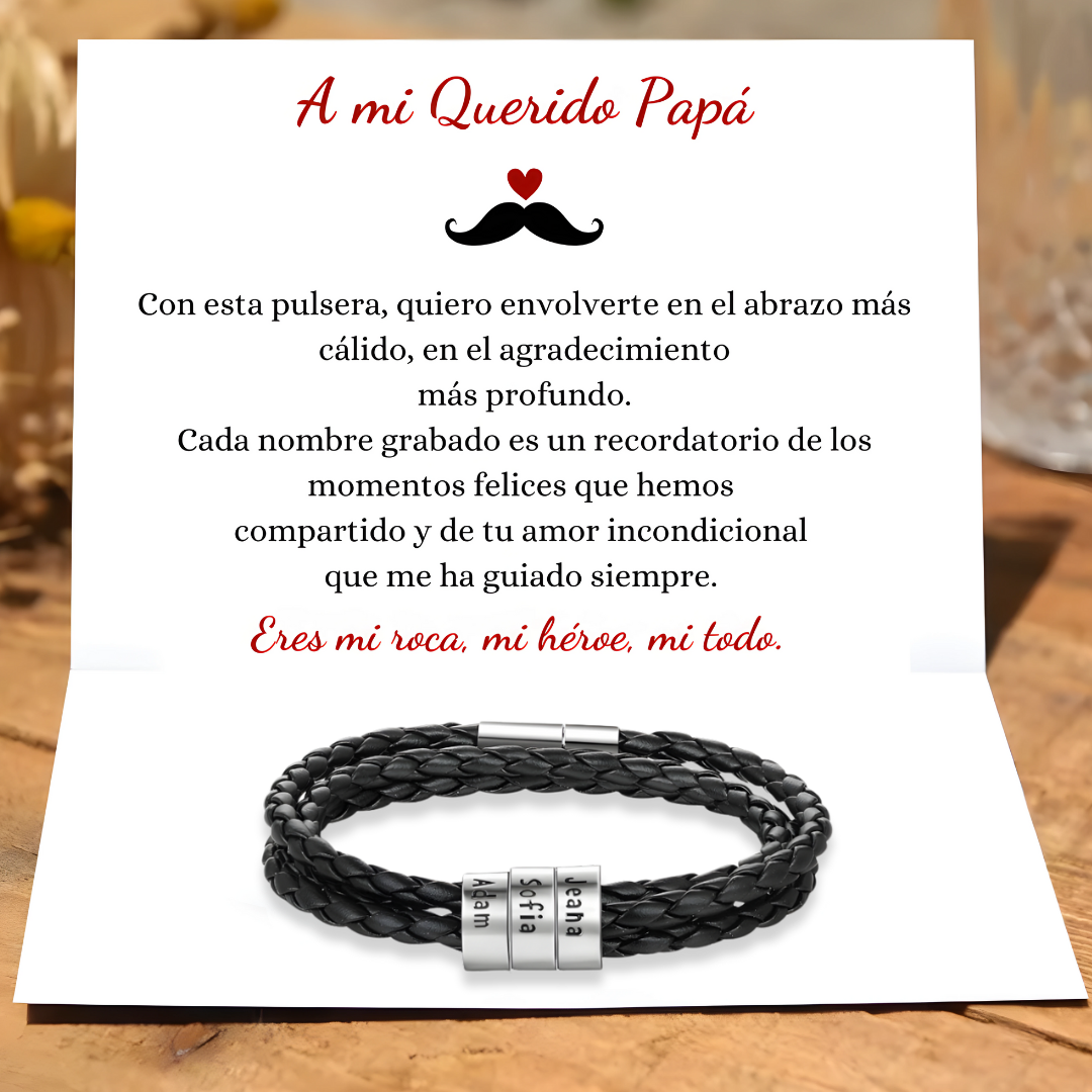 Pulsera de cuero con cuentas personalizables - Para papá