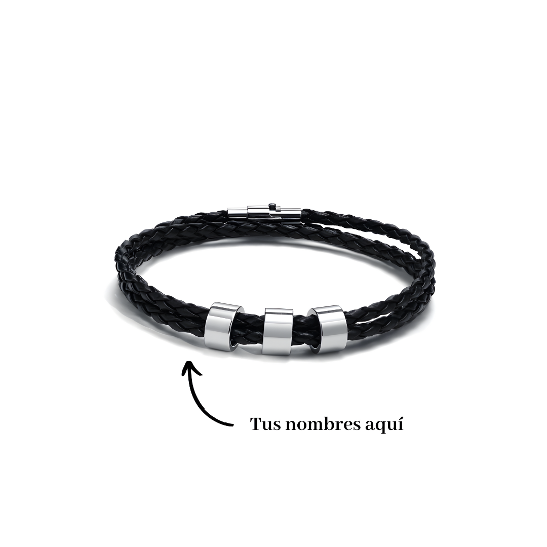 Pulsera de cuero con cuentas personalizables - Para papá