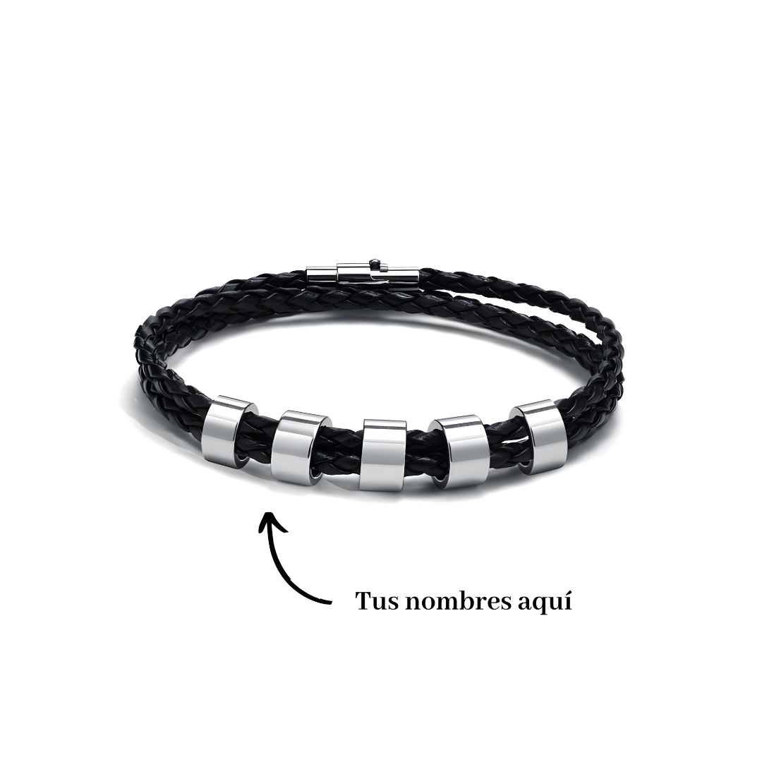 Pulsera de cuero con cuentas personalizables - Para papá