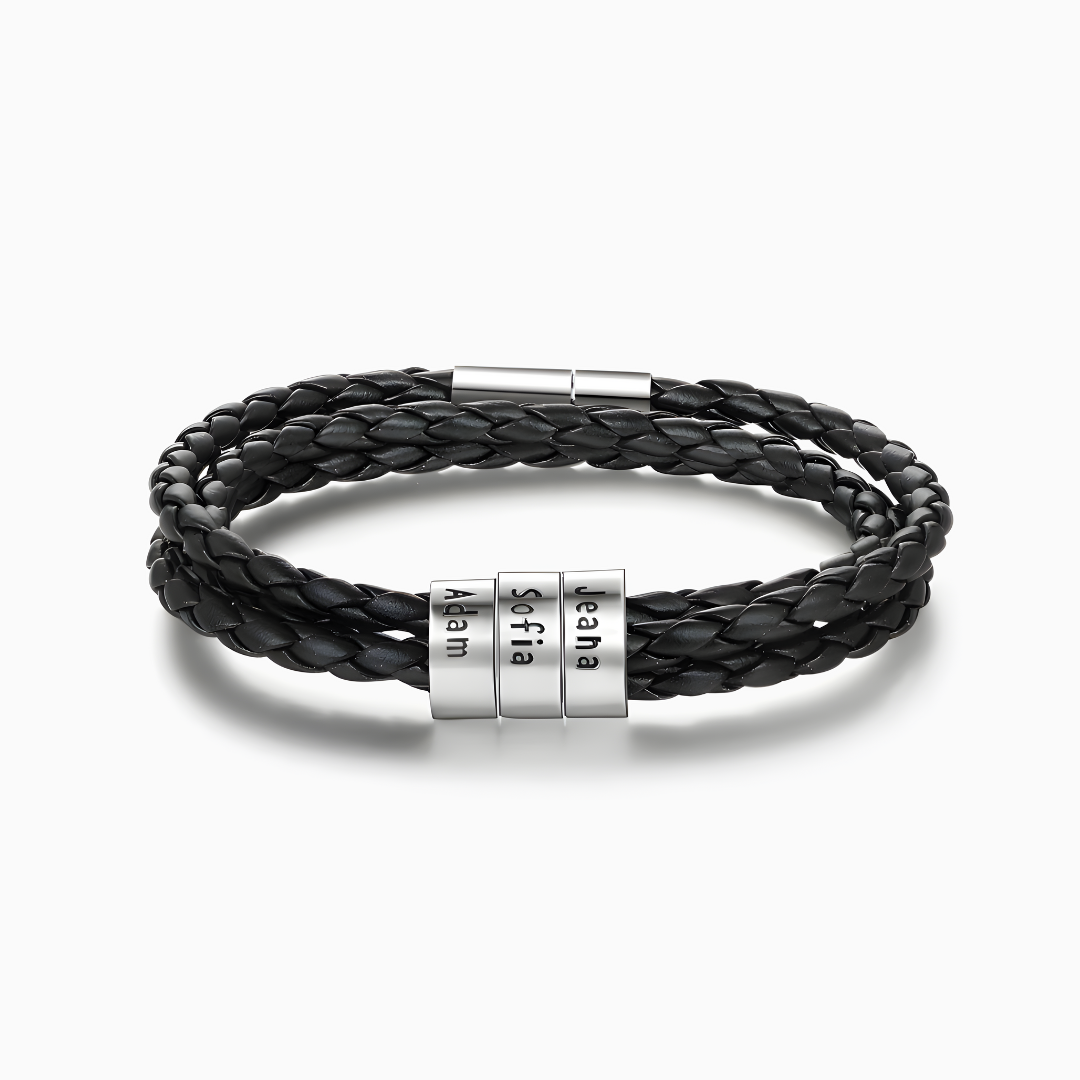Pulsera de cuero con cuentas personalizables - Para papá