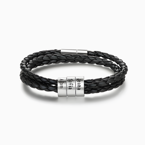 Pulsera de cuero con cuentas personalizables - Para papá