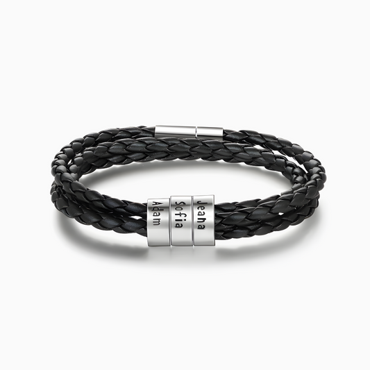 Pulsera de cuero con cuentas personalizables - Para papá