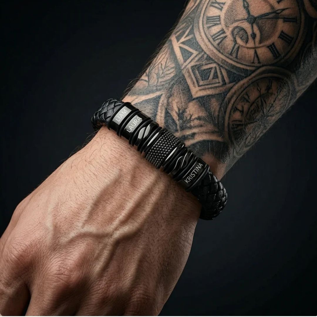 Pulsera de cuero con cuentas personalizables - Oferta Día del Padre
