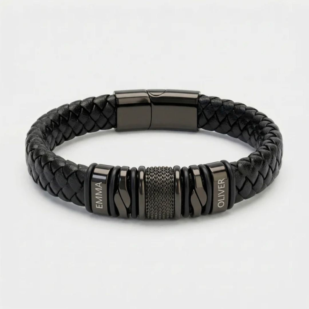 Pulsera de cuero con cuentas personalizables - Oferta Día del Padre